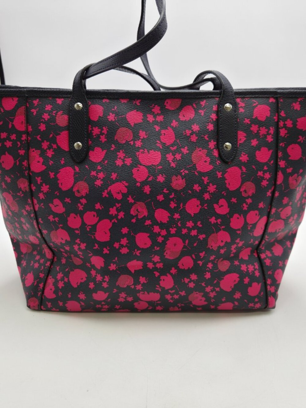 Coach City Tote Bag Prairie Calico Floral Canvas Structured Handbag Black Pink - Picture 2 of 15